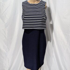 Eliza J Popover Sheath Dress 6 Blue Stripe Upper Overlay Navy Sailor Stripes